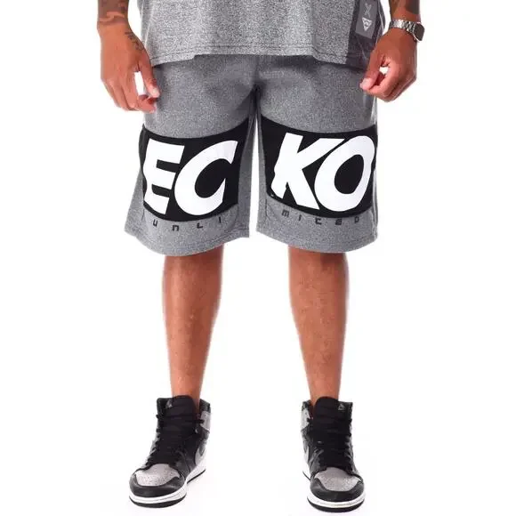 Ecko Unltd Men's Flyknit Marled Colorblock Activewear Shorts in Grey Marled - Picture 7 of 7